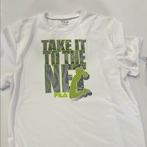 Fila White Short Sleeve Tee with Neon Green & Gray Graphic